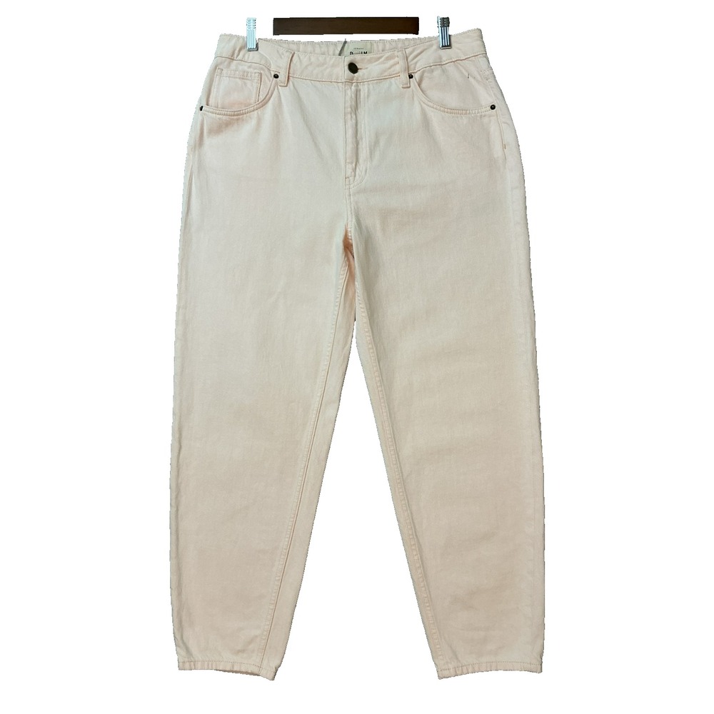 Sézane High Waisted Tapered Mom Jeans Barrel sz FR 42 US 10 Peach Organic Cotton